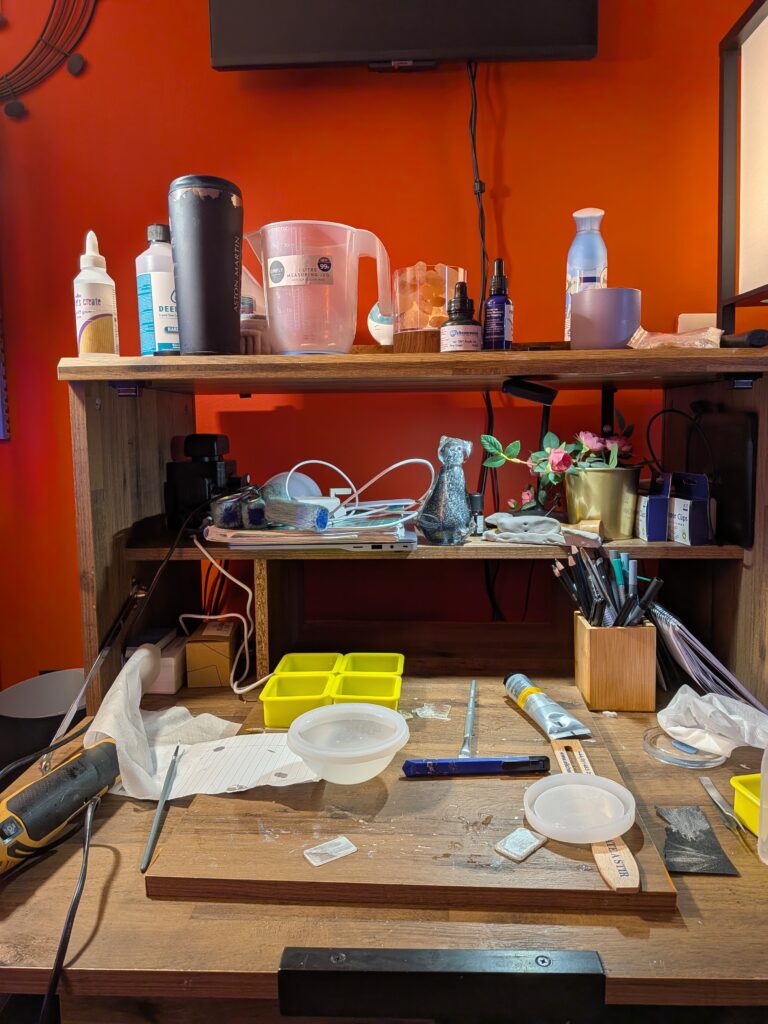 A Manchester artist's slightly chaotic work space / desk. Studio needed!